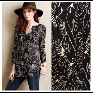Anthropologie Maeve Bird Print Button Down Shirt